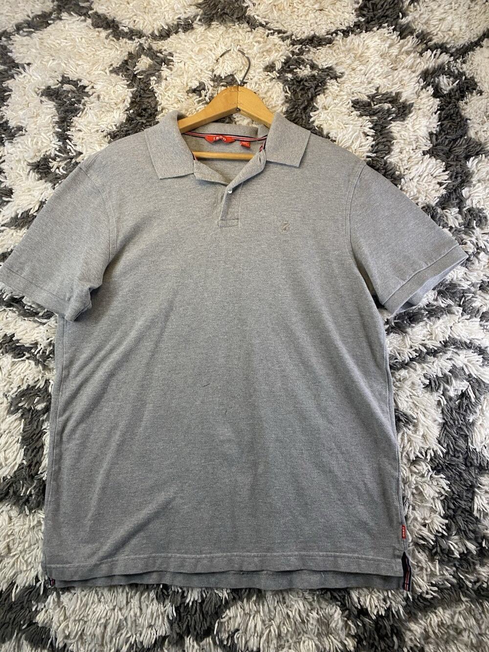 IZOD Men's Knit Polo Shirt Gray Solid Short Sleeve Collared Pullover L